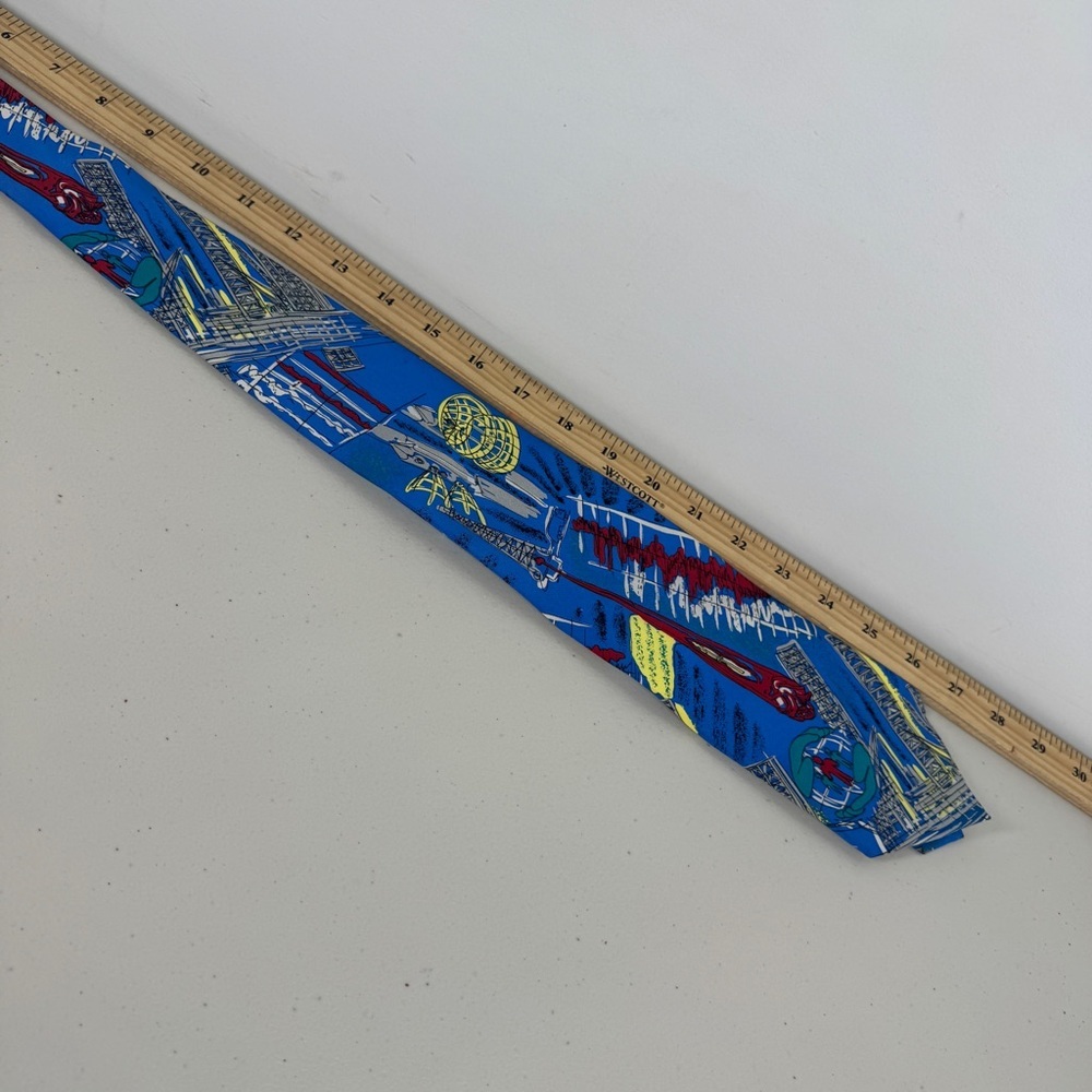 Schimberger Vienna Silk Tie Blue Novelty Architecture Designer Necktie Preppy - Picture 11 of 14